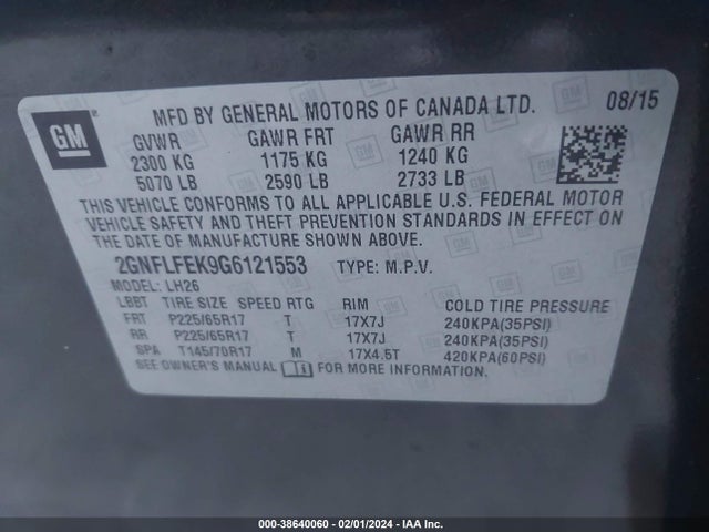 Chevrolet EQUINOX LT 2016 2GNFLFEK9G6121553 Image 9