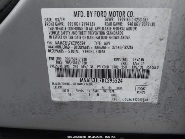 MAJ6S3JL7KC295524 Ford Ecosport Ses