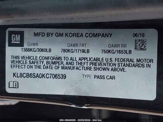 KL8CB6SA0KC706539 Chevrolet Spark Ls Cvt