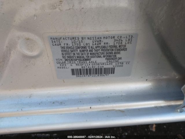 3N1CN7AP1GL830697 Nissan Versa 1.6 S/1.6 S+/1.6 Sl/1.6 Sv