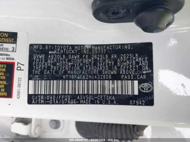 Toyota CAMRY SE 2017 4T1BF1FK2HU432806 Image 9