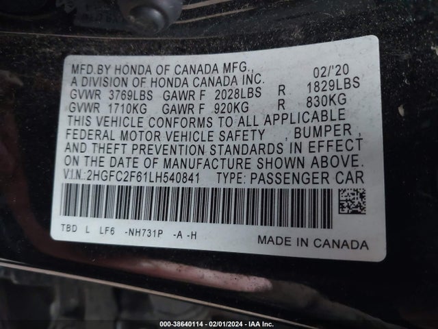 Honda Civic Lx 2020 2HGFC2F61LH540841 Image 9