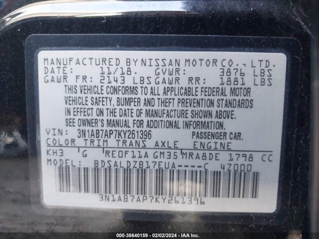 Nissan SENTRA SV 2019 3N1AB7AP7KY261396 Image 9