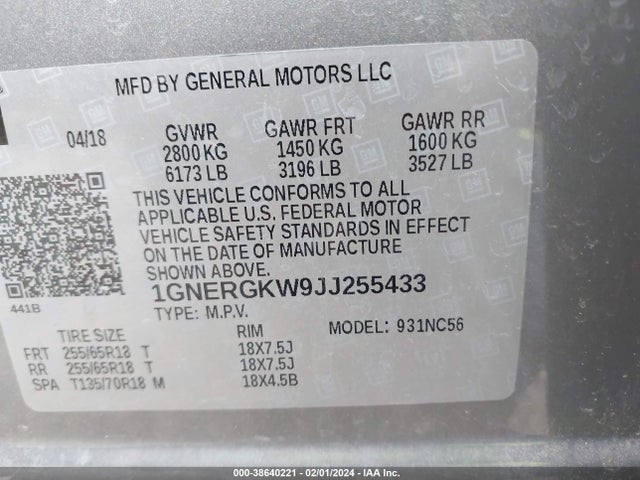 Chevrolet Traverse 1lt 2018 1GNERGKW9JJ255433 Image 9