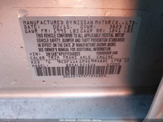 3N1AB7APXFY246803 Nissan Sentra Fe+ S/s/sl/sr/sv