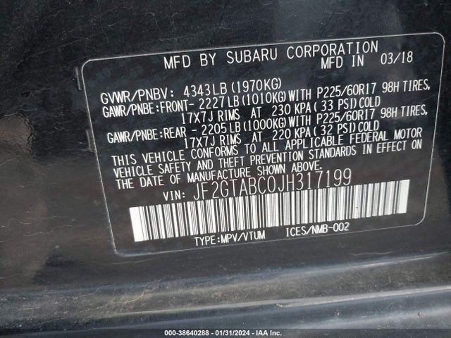 Subaru Crosstrek 2.0i Premium 2018 JF2GTABC0JH317199 Image 9