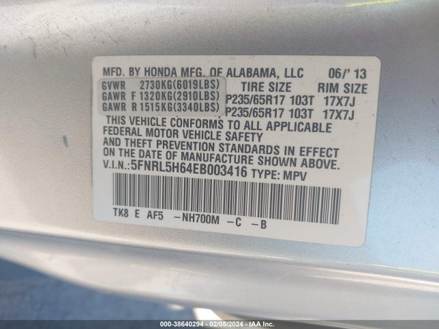 Honda Odyssey Ex-l 2014 5FNRL5H64EB003416 Image 9