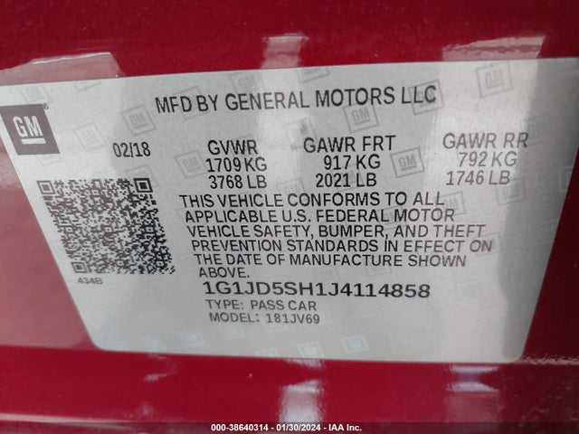 Chevrolet Sonic Lt Auto 2018 1G1JD5SH1J4114858 Image 9