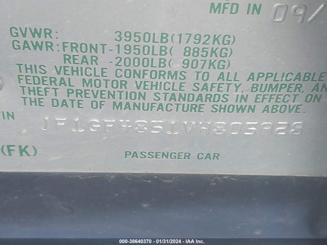 1997 SUBARU IMPREZA OUTBACK SPORT VIN: JF1GF4851VH805928