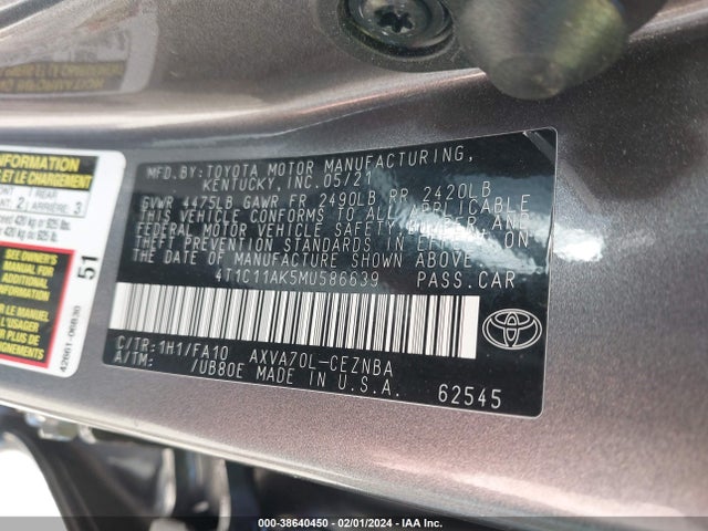 Toyota CAMRY LE 2021 4T1C11AK5MU586639 Image 9