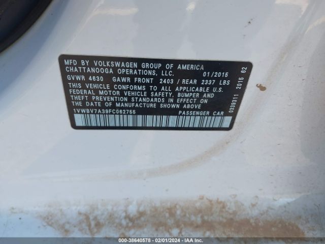 1VWBV7A39FC062755 Volkswagen Passat 2.0l Tdi Se