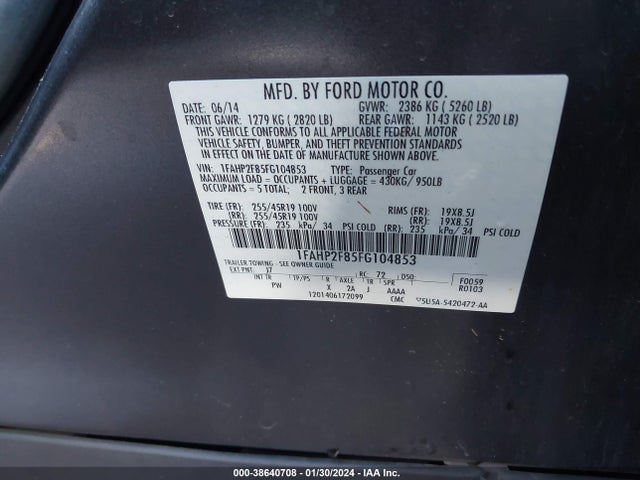 Ford Taurus Limited 2015 1FAHP2F85FG104853 Image 9