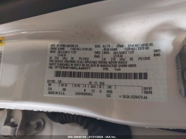 1FTER4FH6KLA46577 Ford Ranger Lariat