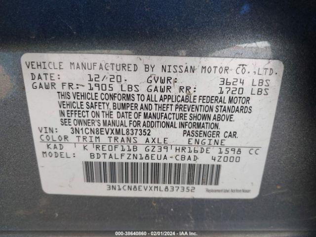 3N1CN8EVXML837352 Nissan Versa Sv Xtronic Cvt