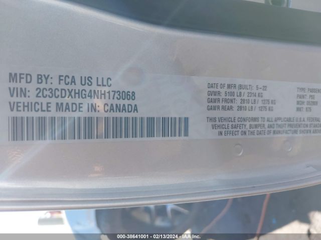 2C3CDXHG4NH173068 Dodge Charger Gt Rwd