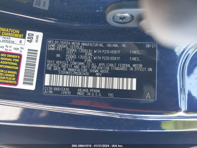Toyota SIENNA XLE 2021 5TDYRKEC7MS063400 Image 9