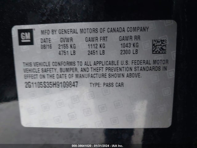 Chevrolet IMPALA 1LT 2017 2G1105S35H9109847 Image 9