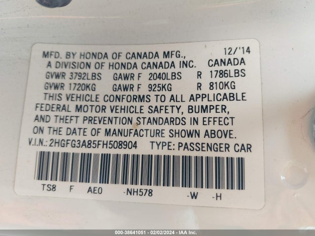 Honda CIVIC EX 2015 2HGFG3A85FH508904 Image 9