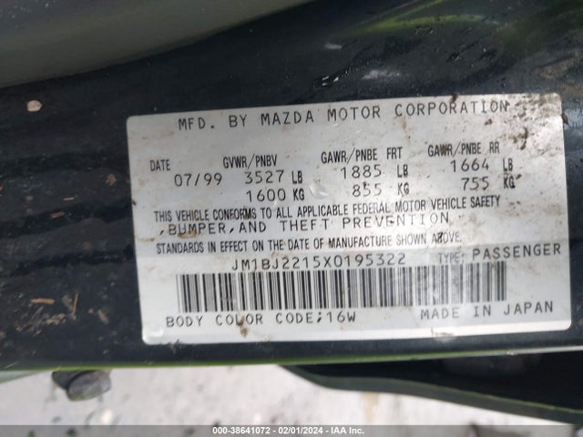 1999 MAZDA PROTEGE ES VIN: JM1BJ2215X0195322