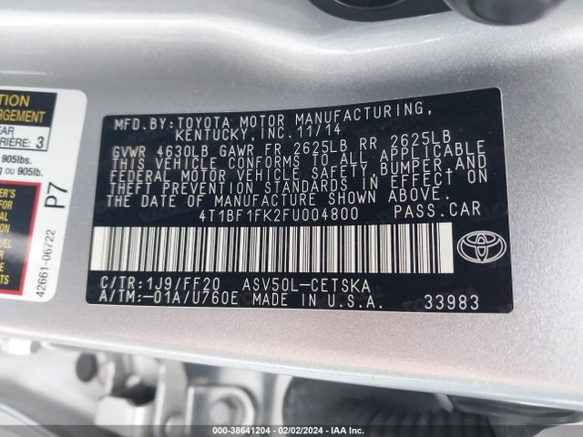 Toyota CAMRY SE 2015 4T1BF1FK2FU004800 Image 9