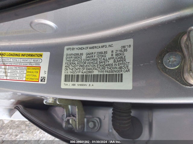 Honda ACCORD LX 2018 1HGCV1F14JA228651 Image 9