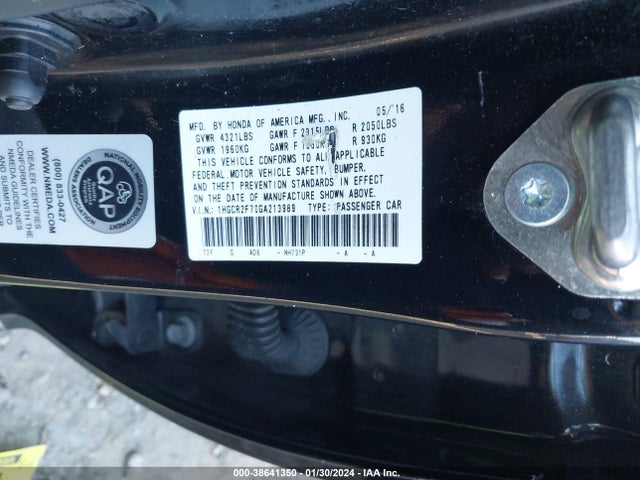 Honda ACCORD EX 2016 1HGCR2F70GA213989 Image 9