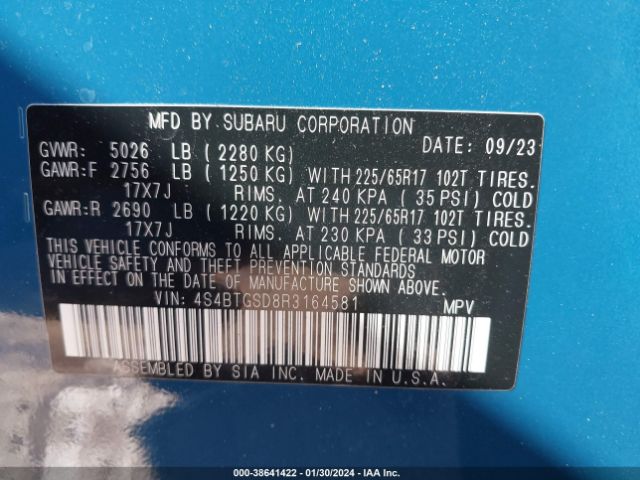 2024 SUBARU OUTBACK 4S4BTGSD8R3164581 Photo 8