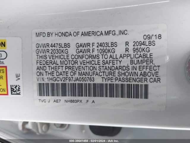1HGCV2F97JA050763 Honda Accord Touring 2.0t