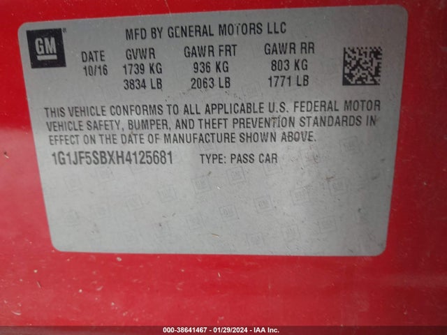 Chevrolet Sonic Premier Auto 2017 1G1JF5SBXH4125681 Image 9
