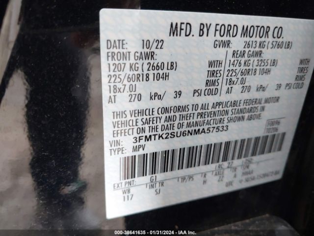 3FMTK2SU6NMA57533 Ford Mustang Mach-e California Route 1