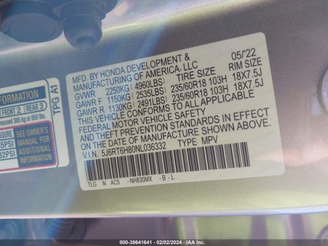 5J6RT6H80NL036332 Honda Cr-v Hybrid Ex-l