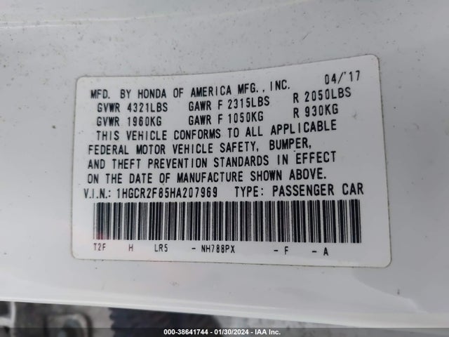 Honda Accord Ex-l 2017 1HGCR2F85HA207969 Image 9