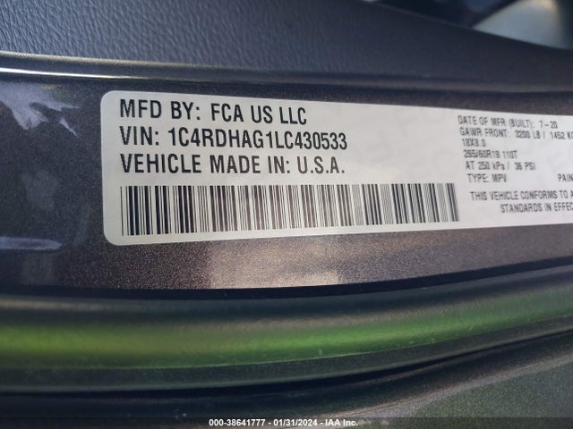 Dodge Durango Sxt Plus Rwd 2020 1C4RDHAG1LC430533 Image 9