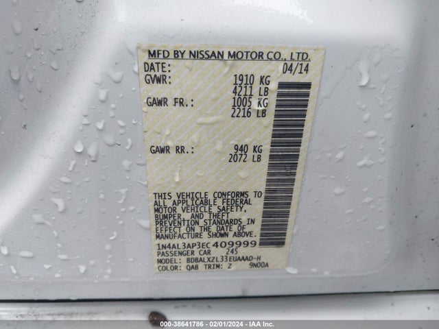 Nissan Altima 2.5 Sl 2014 1N4AL3AP3EC409999 Image 9