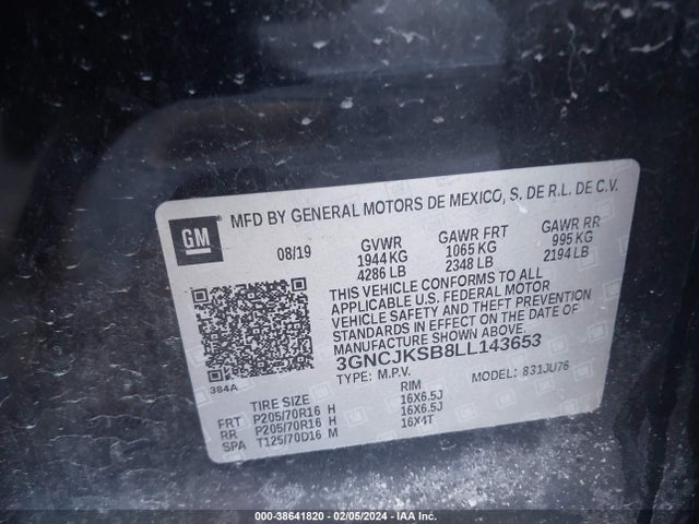 Chevrolet Trax Fwd Ls 2020 3GNCJKSB8LL143653 Image 9
