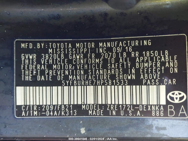 Toyota COROLLA LE 2017 5YFBURHE7HP581533 Image 9