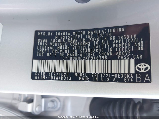Toyota COROLLA SE 2019 5YFBURHE2KP946398 Image 9