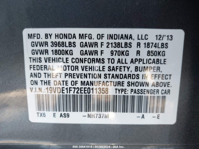 Acura Ilx 2.0l 2014 19VDE1F72EE011358 Image 9
