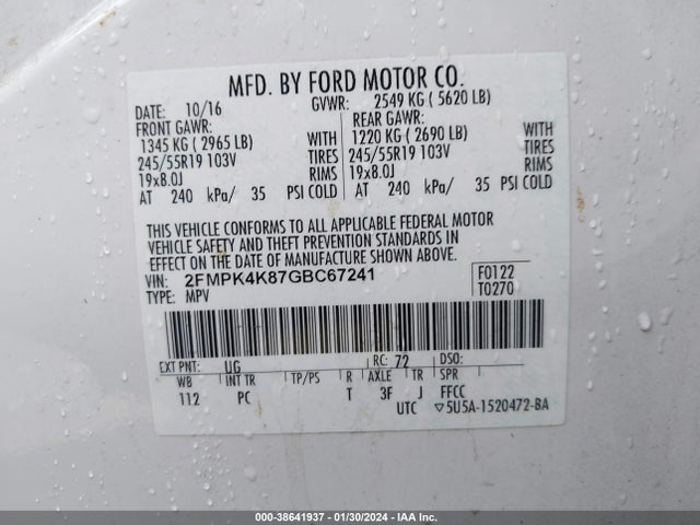 Ford Edge Titanium 2016 2FMPK4K87GBC67241 Image 9