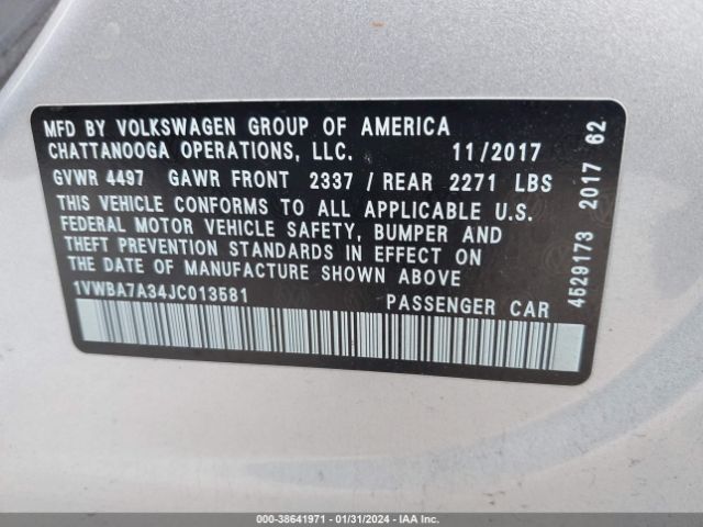 1VWBA7A34JC013581 Volkswagen Passat 2.0t Se