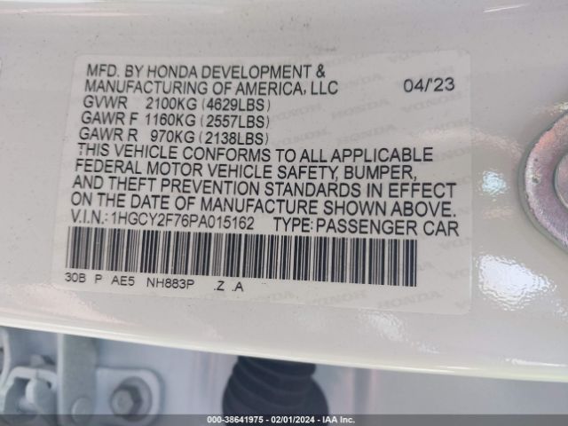 1HGCY2F76PA015162 Honda Accord Hybrid Sport-l