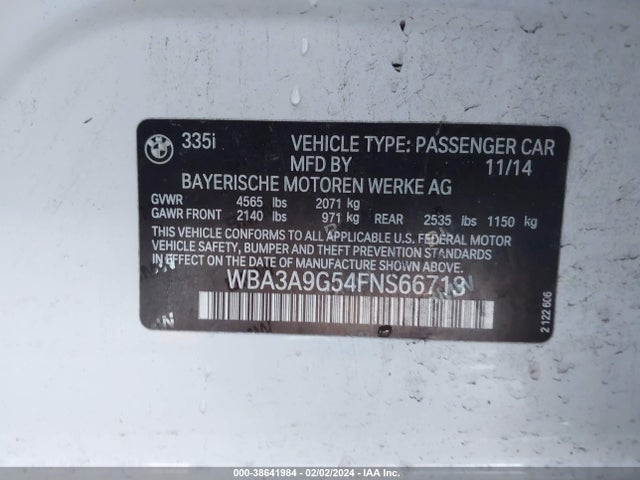 BMW 335i 2015 WBA3A9G54FNS66713 Image 9