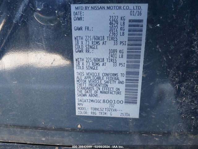 Nissan Rogue Sl 2016 5N1AT2MV1GC800100 Image 9