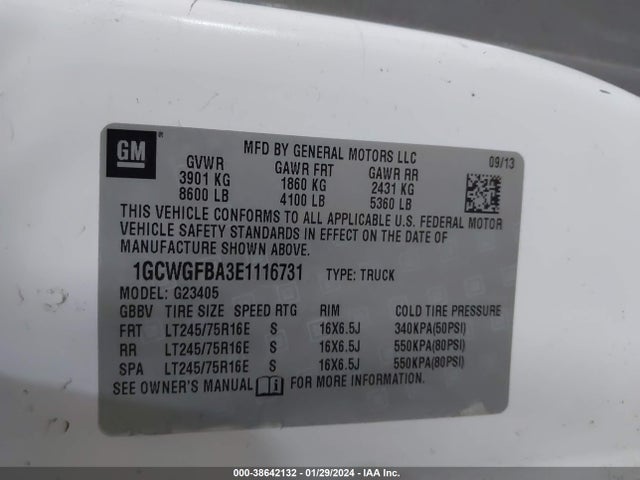 Chevrolet Express 2500 Work Van 2014 1GCWGFBA3E1116731 Image 9