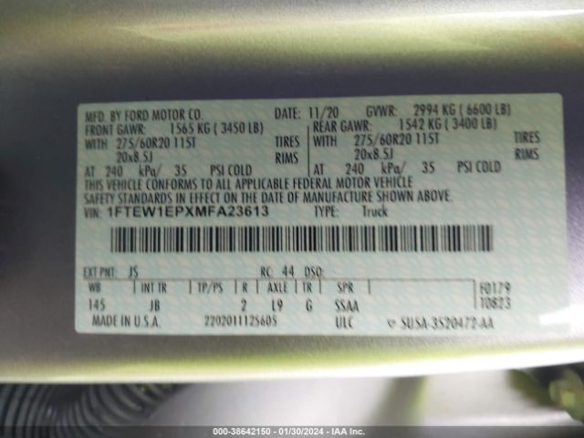 1FTEW1EPXMFA23613 Ford F-150 Xl