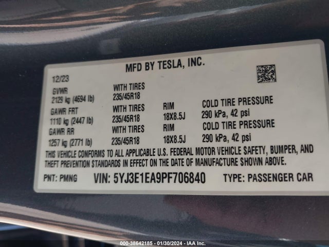 Tesla Model 3 Rear-wheel Drive 2023 5YJ3E1EA9PF706840 Image 9