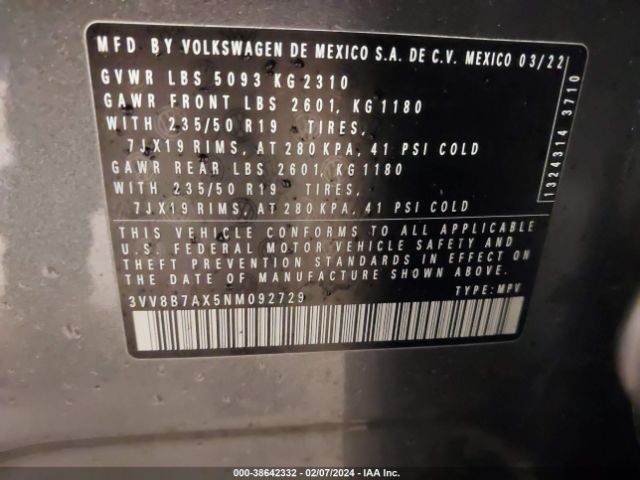 3VV8B7AX5NM092729 Volkswagen Tiguan 2.0t Se R-line Black
