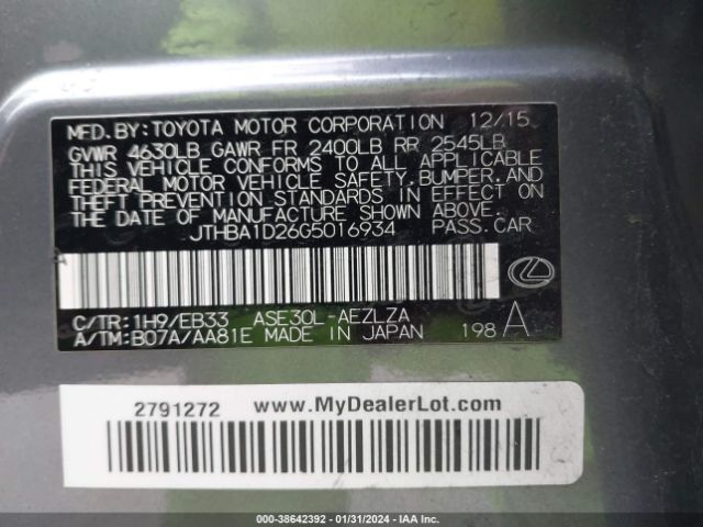JTHBA1D26G5016934 Lexus IS 200T