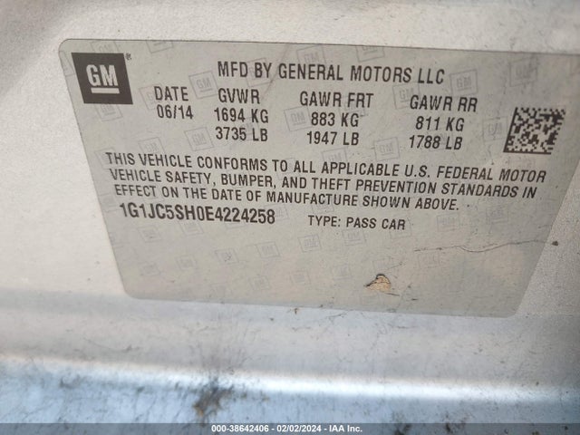 Chevrolet Sonic Lt Auto 2014 1G1JC5SH0E4224258 Image 9