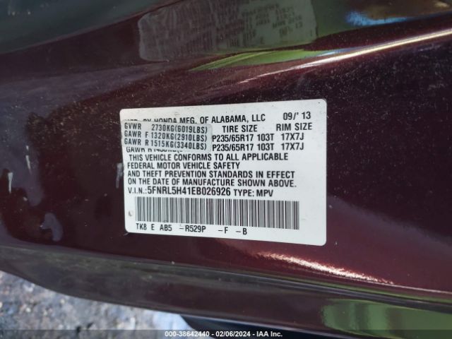 5FNRL5H41EB026926 Honda ODYSSEY EX